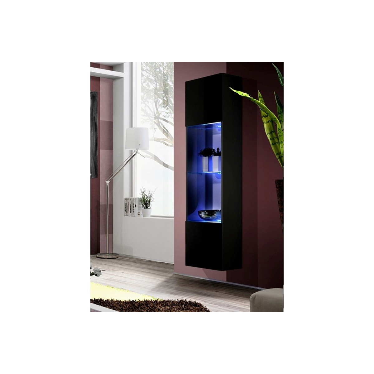 Vitrine LED suspendue Fly C3 170cm avec étagères en verre