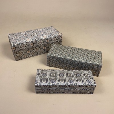 Orientalische Stoff Aufbewahrungsboxen 3er Set rechteckig Andenkenboxen blau gefüttert