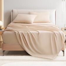 Full Size 4 Piece Bed Sheet Set Beige Breathable Cooling Deep Pocket Durable