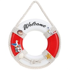 Dekorativer Rettungsring aus Holz mit der Aufschrift "Welcome" - Schifffahrt