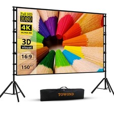 TOWOND Projector Screen and Stand, 150 inch Indoor Outdoor 150 inch, White