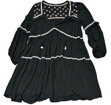 American Eagle Black Embroidered Boho Peasant Dress Tiered Balloon Sleeve Size S