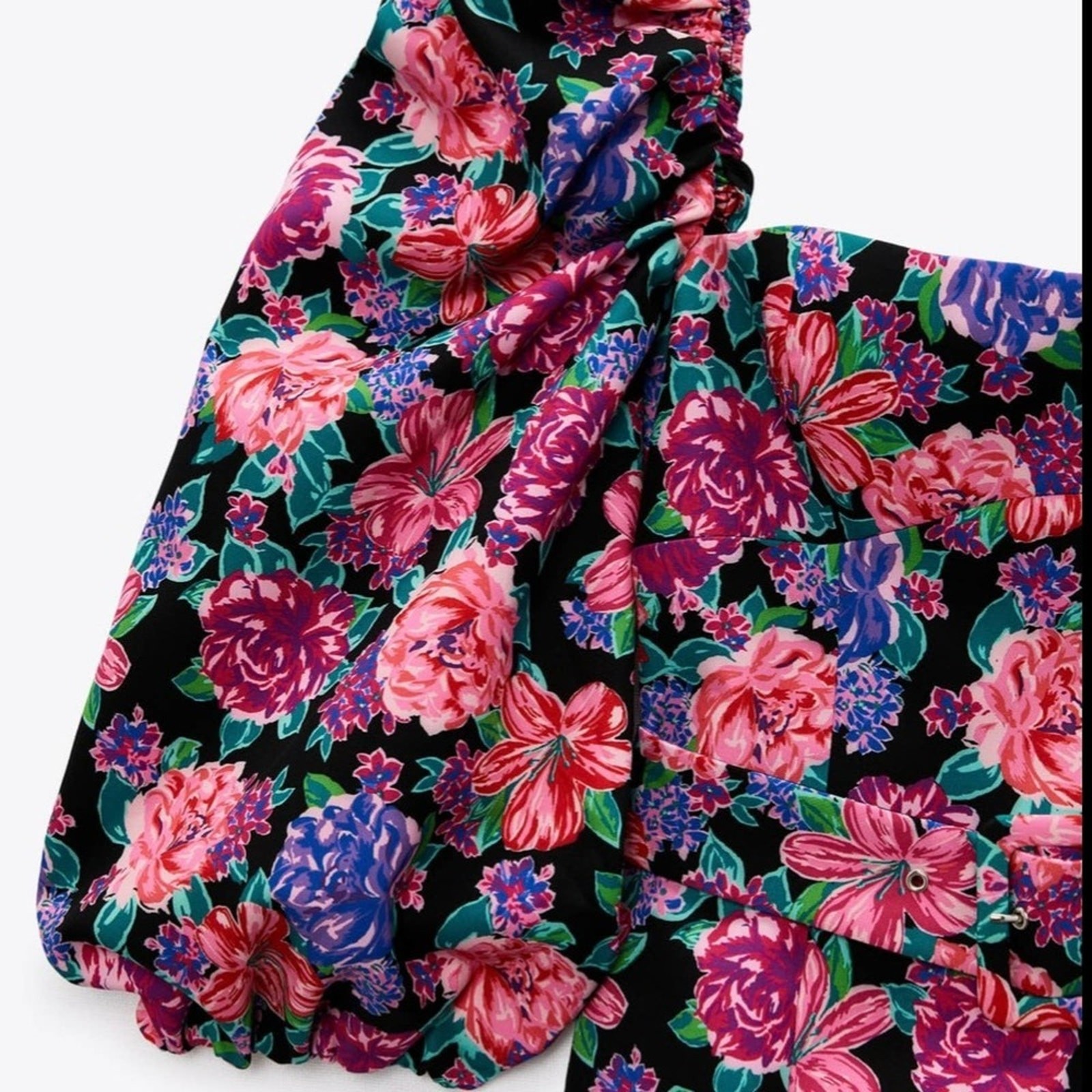 Zara Floral Belted Puff Sleeve Mini Bodycon Dress Size Xs thumbnail 6