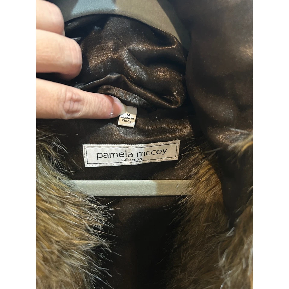 Pamela McCoy女式人造毛皮背心棕色棕褐色连帽无袖护目镜闭合 — 第 4/4 张图片