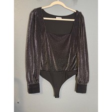 Lovers and Friends Jasmine Bodysuit Metallic Shimmer Size Medium Square Neck