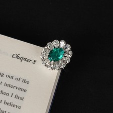 Natural Oval Cut Emerald Engagement Ring 925 Silver May Birthstone Promise Ring