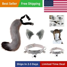 Faux Fur Cat Ears Hair Clip Furry Wolf Fox Long Tail Costume Halloween Party ...