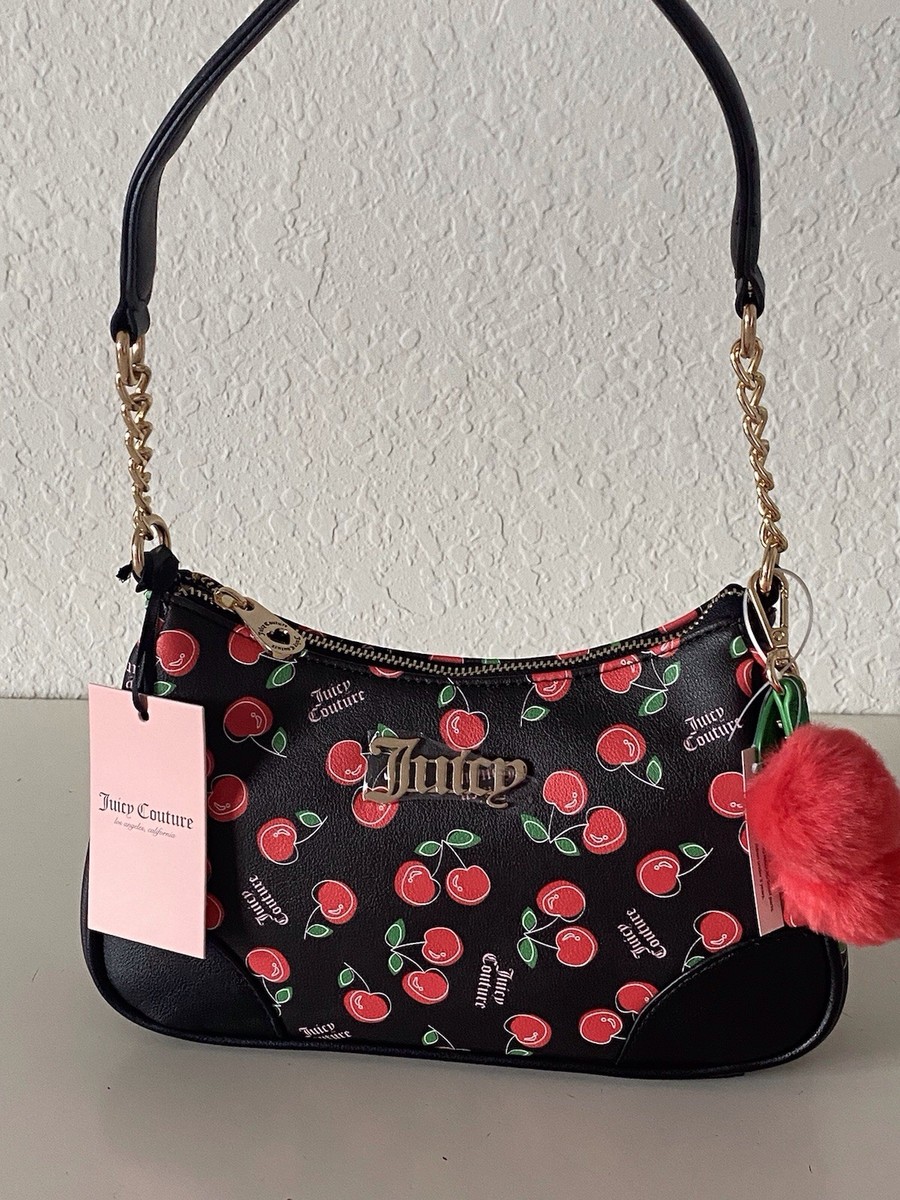 Juicy Couture Cherry Girl Shoulder Bag Black Red Cherries W/Bag