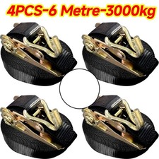 Ratchet Straps Tie Down 4 x 25mm endless 6 Metre Black 3000kg Lashing Straps UK