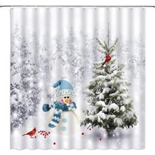 Christmas Shower Curtain, Winter Shower Curtain Set, Waterproof Cute Bathroom...