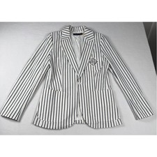 Polo Ralph Lauren Striped Knit Blazer 6 White Navy Preppy Coastal Old Money