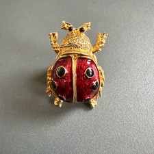 Vintage Gold Tone Red Enamel Mini Ladybug Pin Figural Insect Brooch Whimsical
