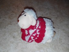Deko Figur lustiges Schaf im Pullover rot weiß Höhe: 6 cm liegend Deko Ostern