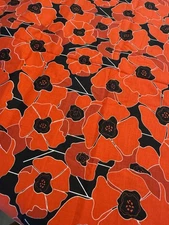 100% Cotton Fabric Karen Roti POPPY PASSION Red Black 1/2 Yd 44 " W Mod Retro