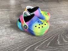 Crocs Baby Girls Size 4 C4 Rainbow Clogs Black Lined Shoes Slip On 208095