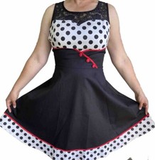 Bbonline dress women white & black polka dot 50s vintage lace party retro swing