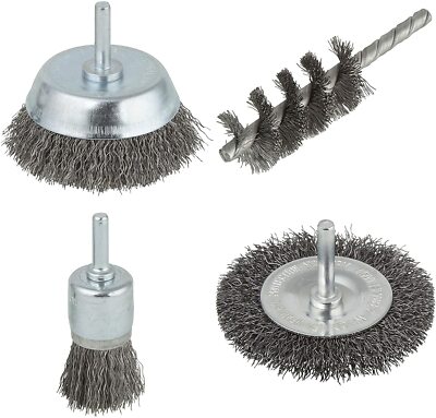 Wolfcraft 2133000 Drahtbürsten Set 4-teilig Rundschaft 6 mm Bohrmaschine Zubehör