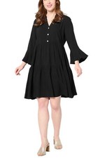 Susan Graver Passport Print or Solid Woven Tiered Dress Black