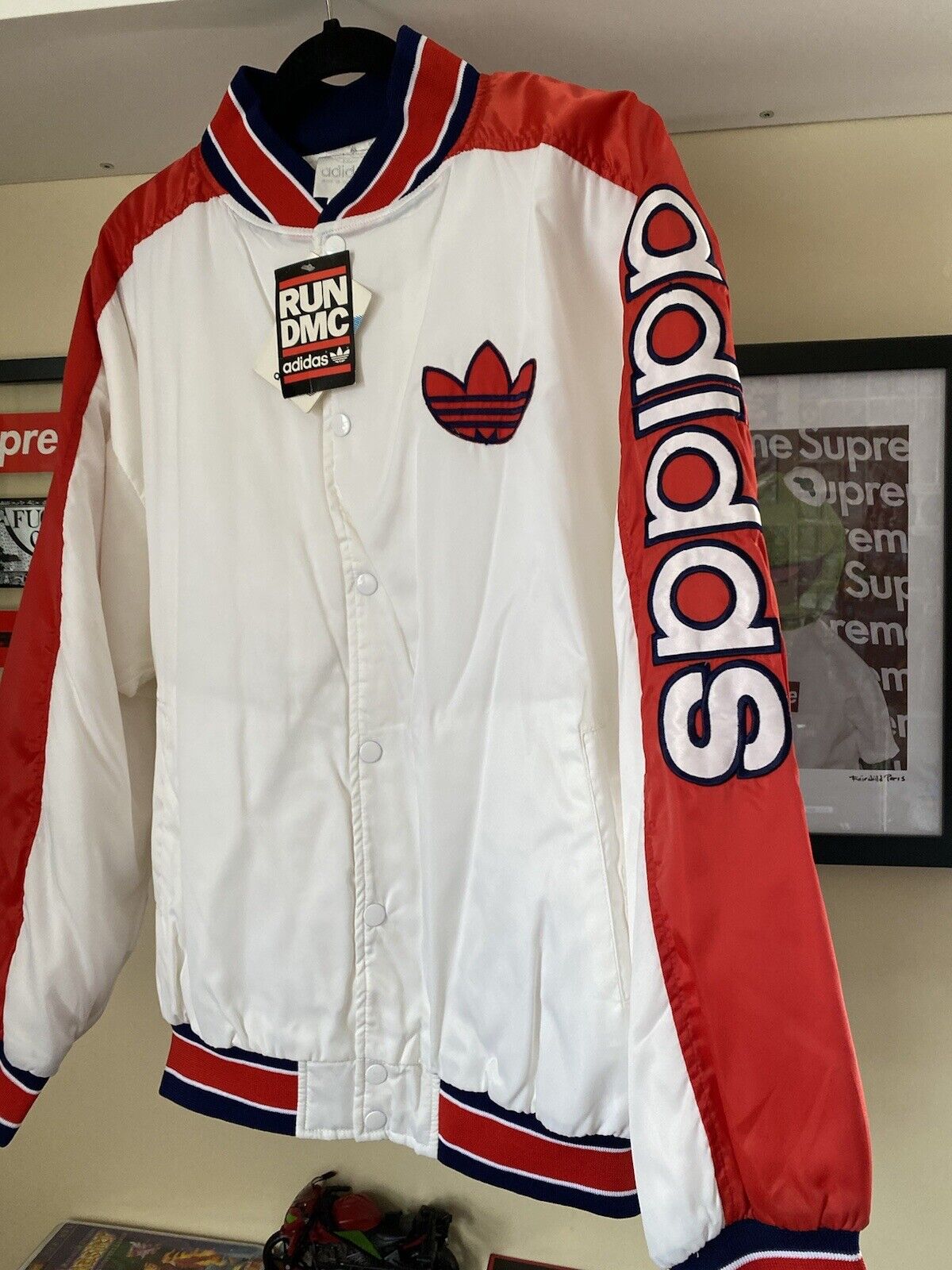 Adidas 1980s Run DMC New With Rare Varsity White &amp; Red Hip-hop Jacket Rare | eBay