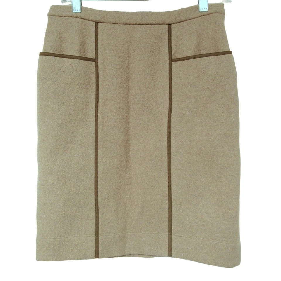 BCBGMaxazria Boiled Wool Blend Kimi Pencil Skirt Satin Lined Taupe Sz S Career