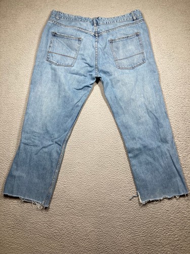 Plugg Jeans Men's 38x30 Light Wash Blue Relaxed Straight Cut Off Hem Stains - Picture 14 of 22