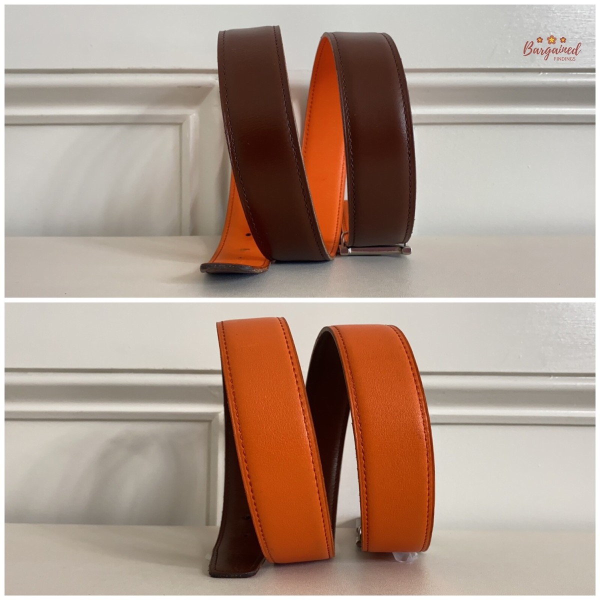 【Havane & Mauve Pale × S金具】HERMES Ancre ベルト Authentic HERMES Havane Orange Leather Reversible 38mm