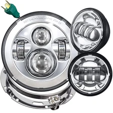 Eagle Lights Chrome 7" LED Headlight, Spot Light Kit & Ring 90-13 Harley Touring