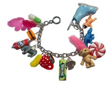Unique LOADED JUNK CHARM BRACELET handmade RETRO mixed up dolly GIFT BOXED sweet