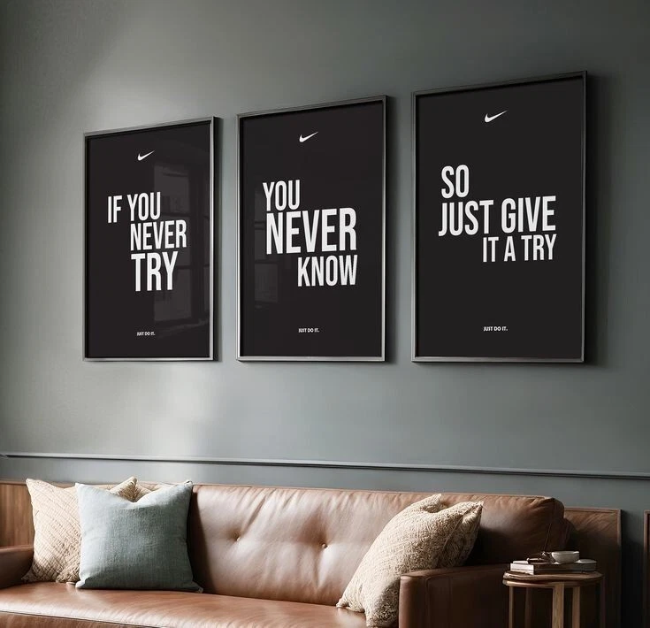 Set of 3 Nike "Just Give it A Try" Art pieces canvas wall art home decor Athlete