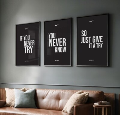 Set of 3 Nike ''Just Give it A Try'' Art pieces canvas wall art home decor Athlete
