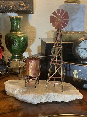 Texas Windmill Sculpture Natural Herkimer Quartz Base ￼