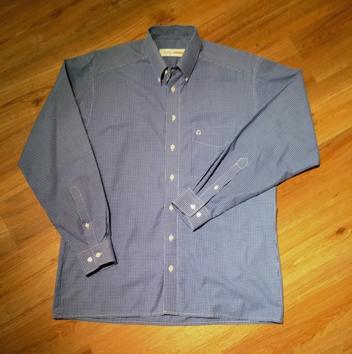 Olympus Luxor costume men's shirt regular blue check 40 15 3/4" 100% cotton