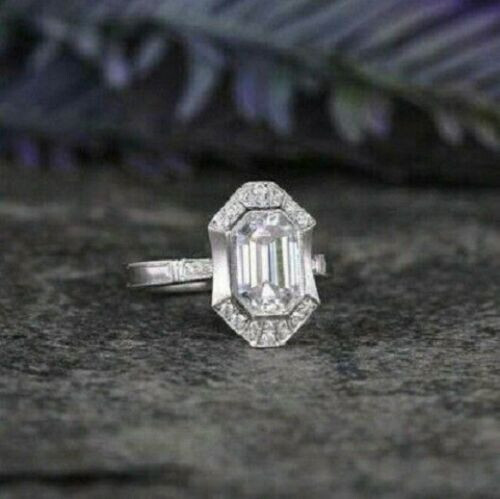 4Ct White Emerald Cut CZ Engagement Wedding Ring Solid 925 Sterling ...
