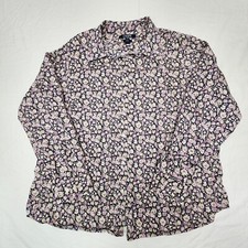 Chaps Women's Unisex Lavendar Blue Floral Button Up Dress Shirt 2XL Long Sleeve
