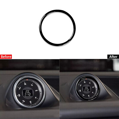 Glossy Piano Black Dashboard Clock Circle Frame Trim For Porsche Macan 2014-2021