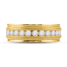 10k Yellow Gold Mens Diamond Wedding Milgrain Channel Set Band Ring 1.00 ctw