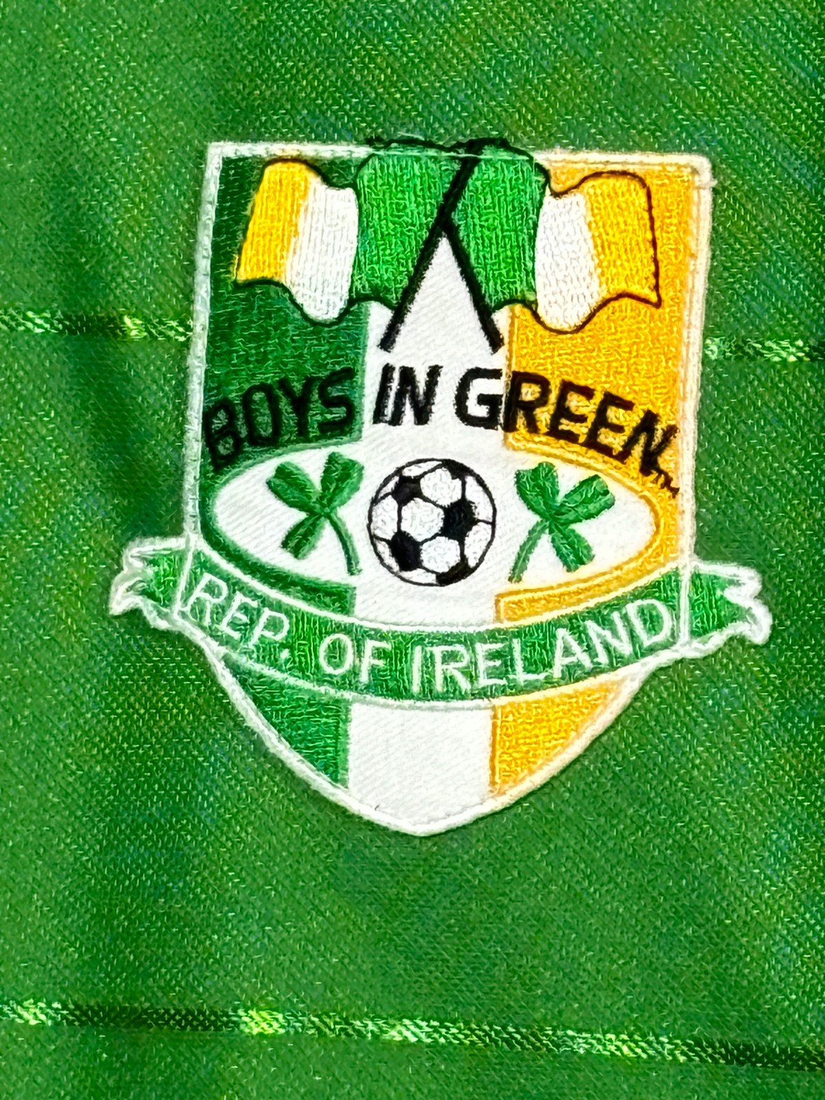 Vintage Ireland World Cup Soccer Jersey M Green Striped Boys in Green Landsdowne
