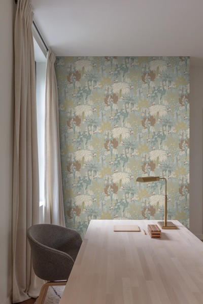 Vliestapete BäUme Palmen Tropisch GrüN Blau Gold Metallic A54802 (6,54€/1Qm)-image