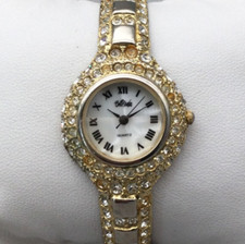 Bob Mackie Watch Women 27mm Crystal Gold Tone MOP Crystals New Battery 6.75"