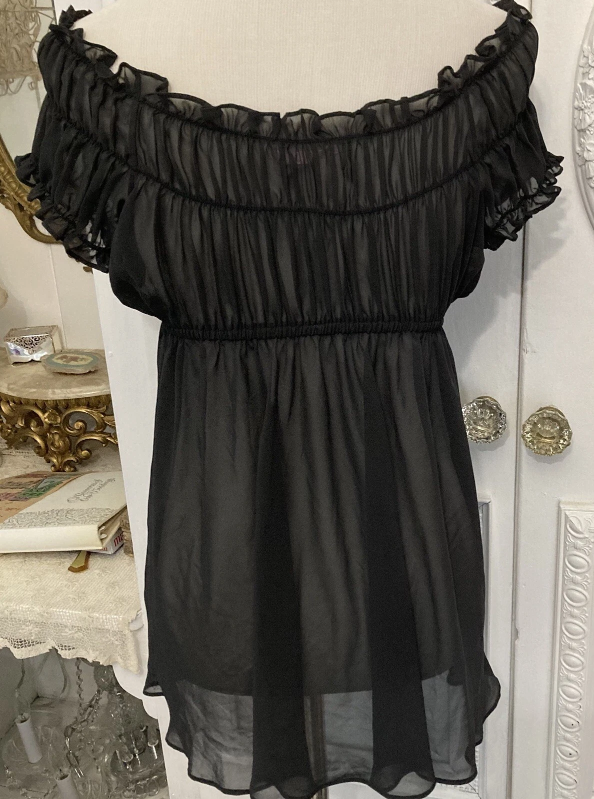 UNDERCOVER Tunica top vintage Y2k Victoria's Secret nera trasparente contadina taglia media