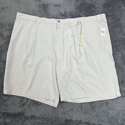 Joseph Feiss Shorts Mens 52 (Fits 50x8.5) Beige 100% Silk Pleated Chino - NEW