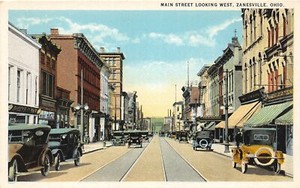 H83/ Zanesville Ohio Postcard c1910 Main Street West Stores Automobile