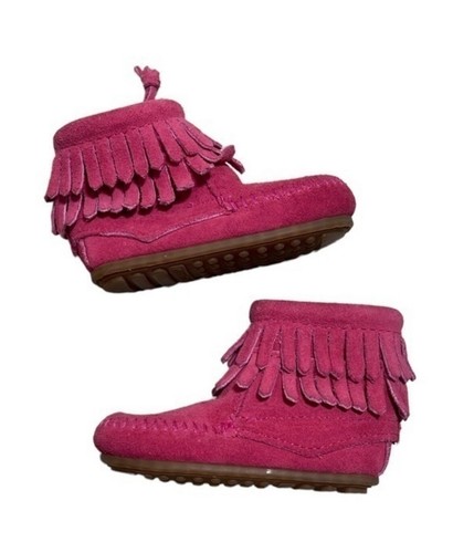 Minnetonka hot pink double fringe boots baby girl size 3 - Picture 4 of 9