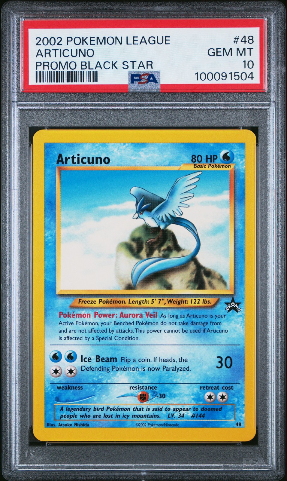 2002 POKEMON LEAGUE PROMO BLACK STAR #48 ARTICUNO PSA 10