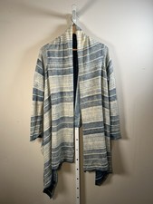 Polo Ralph Lauren Denim Print Striped Cotton Knit Cascading Sweater Cardigan M
