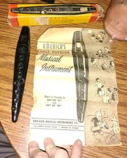 The Swanson Tonette Black Plastic Music Recorder Vintage '38Made in USA w/MANUAL