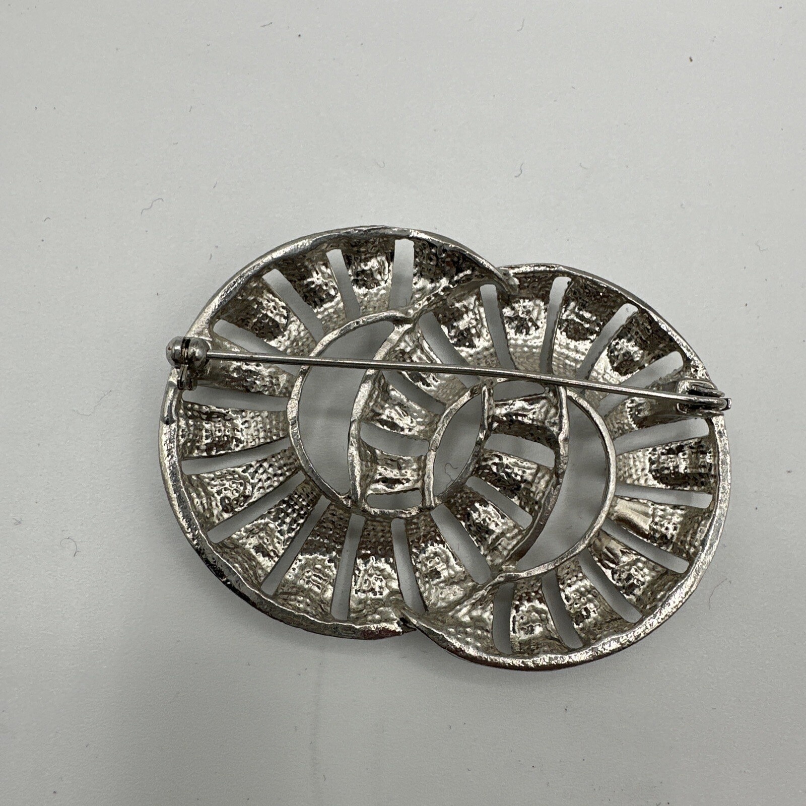 Silver Rhinestone Brooch Pin Interlocking Circle … - image 9
