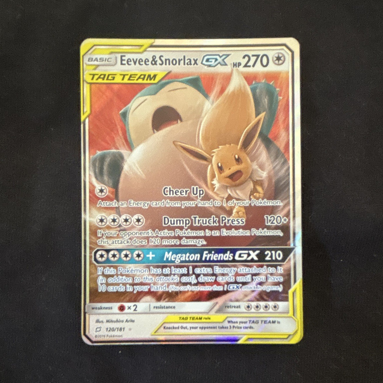 The Pokemon Company Eevee & Snorlax GX 120/181 SM Team Up Ultra Rare Holo 270 HP