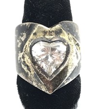 Vintage Sterling Silver Heart Cut CZ Stunning Unique Raised Design Ring sz 8
