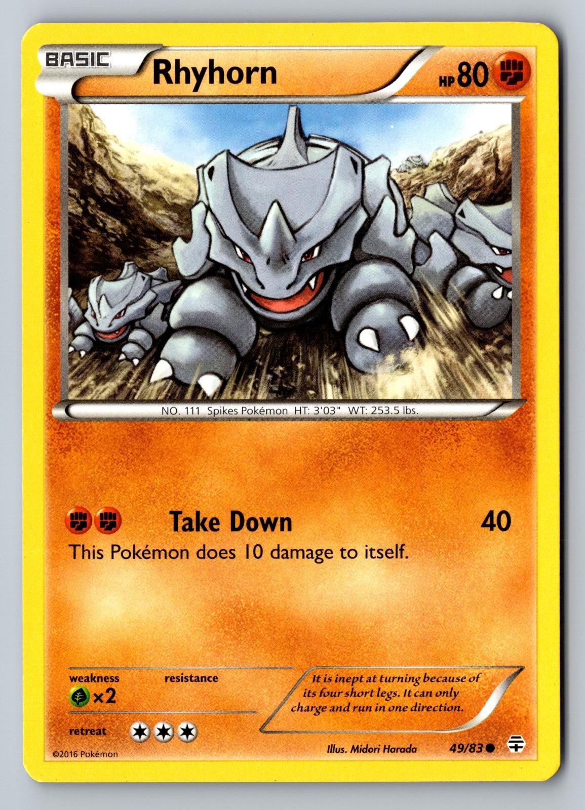 Rhyhorn 49/83 Common Generations Pokemon Moderately Played GEN